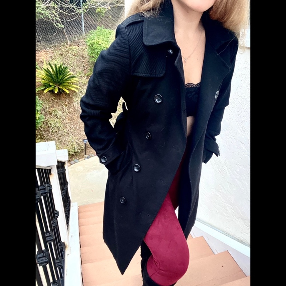 Black Rivet Trench w/ Textured Sleeves